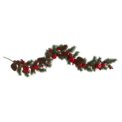 6’ X 12" Apple, Berry And Pinecone Artificial Christmas Garland, Unlit
