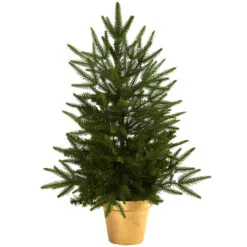 2.5' Pre-Lit Artificial Christmas Tree With Golden Planter, Clear Incandescent Lights -Deals Christmas decorations Store dnnl205370 3 26787.1681814058