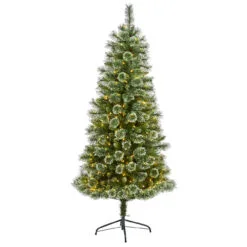 6’ Pre-Lit Wisconsin Slim Snow Tip Pine Artificial Christmas Tree, Clear LED Lights