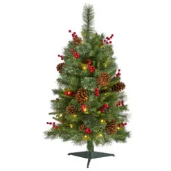 3’ Pre-Lit Norway Cone And Berry Pine Artificial Christmas Tree, Clear LED Lights