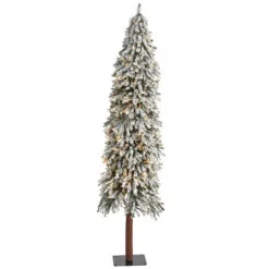 7' Pre-Lit Flocked Grand Alpine Artificial Christmas Tree, Clear LED Lights