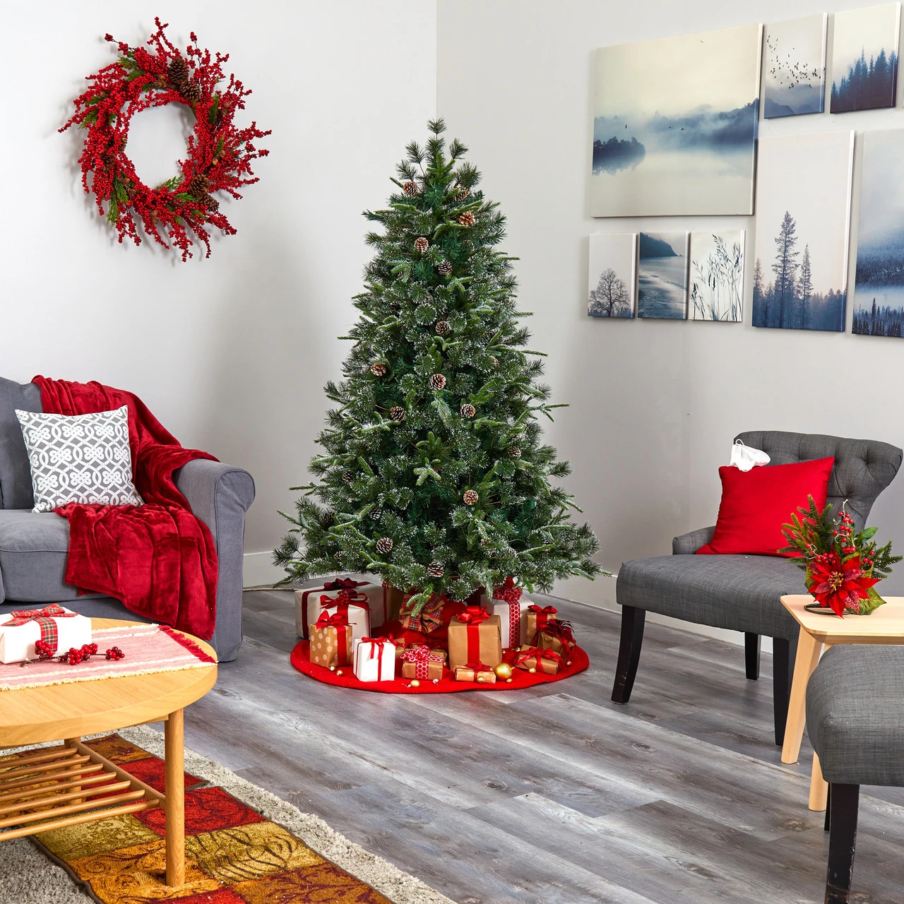 6’ Pre-Lit Snow Tipped Clermont Artificial Christmas Tree, Clear LED Lights 3 6’ Pre-Lit Snow Tipped Clermont Artificial Christmas Tree, Clear LED Lights - Image 3