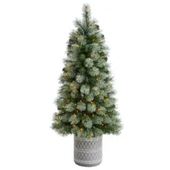 4.5’ Pre-lit Potted Nova Scotia Artificial Christmas Tree, LED Lights