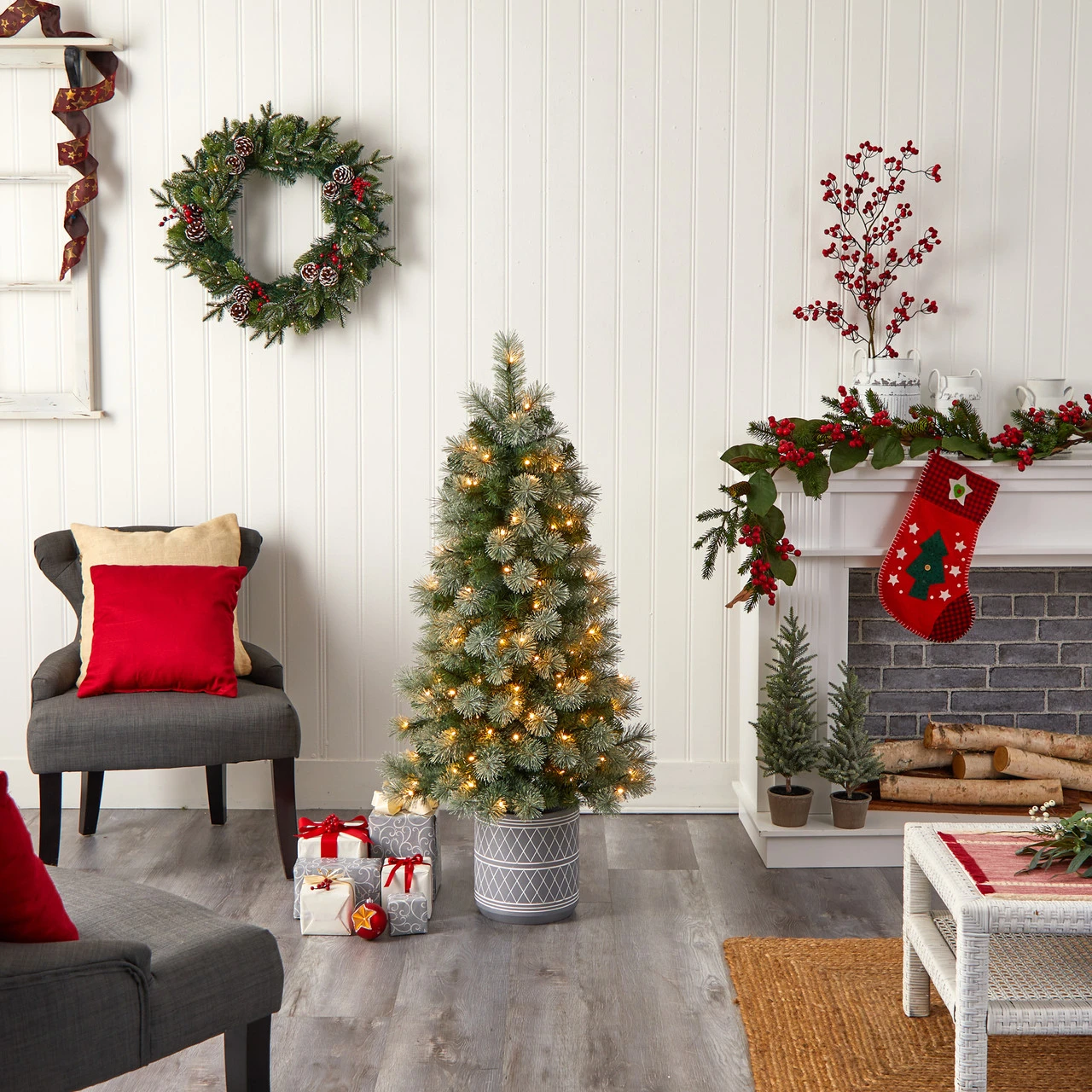 4.5’ Pre-lit Potted Nova Scotia Artificial Christmas Tree, LED Lights 4 4.5’ Pre-lit Potted Nova Scotia Artificial Christmas Tree, LED Lights - Image 4