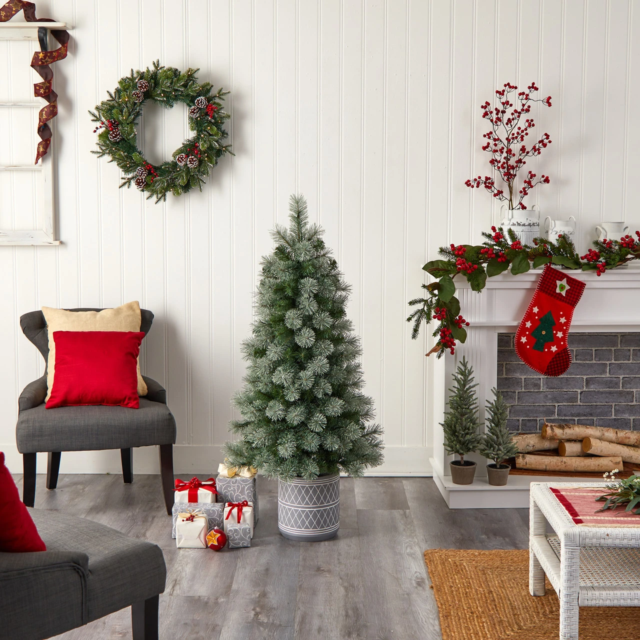 4.5’ Pre-lit Potted Nova Scotia Artificial Christmas Tree, LED Lights 5 4.5’ Pre-lit Potted Nova Scotia Artificial Christmas Tree, LED Lights - Image 5