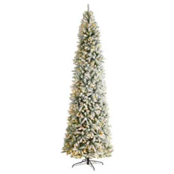 10’ Pre-Lit Slim Flocked Montreal Artificial Christmas Tree, Warm Clear LED Lights