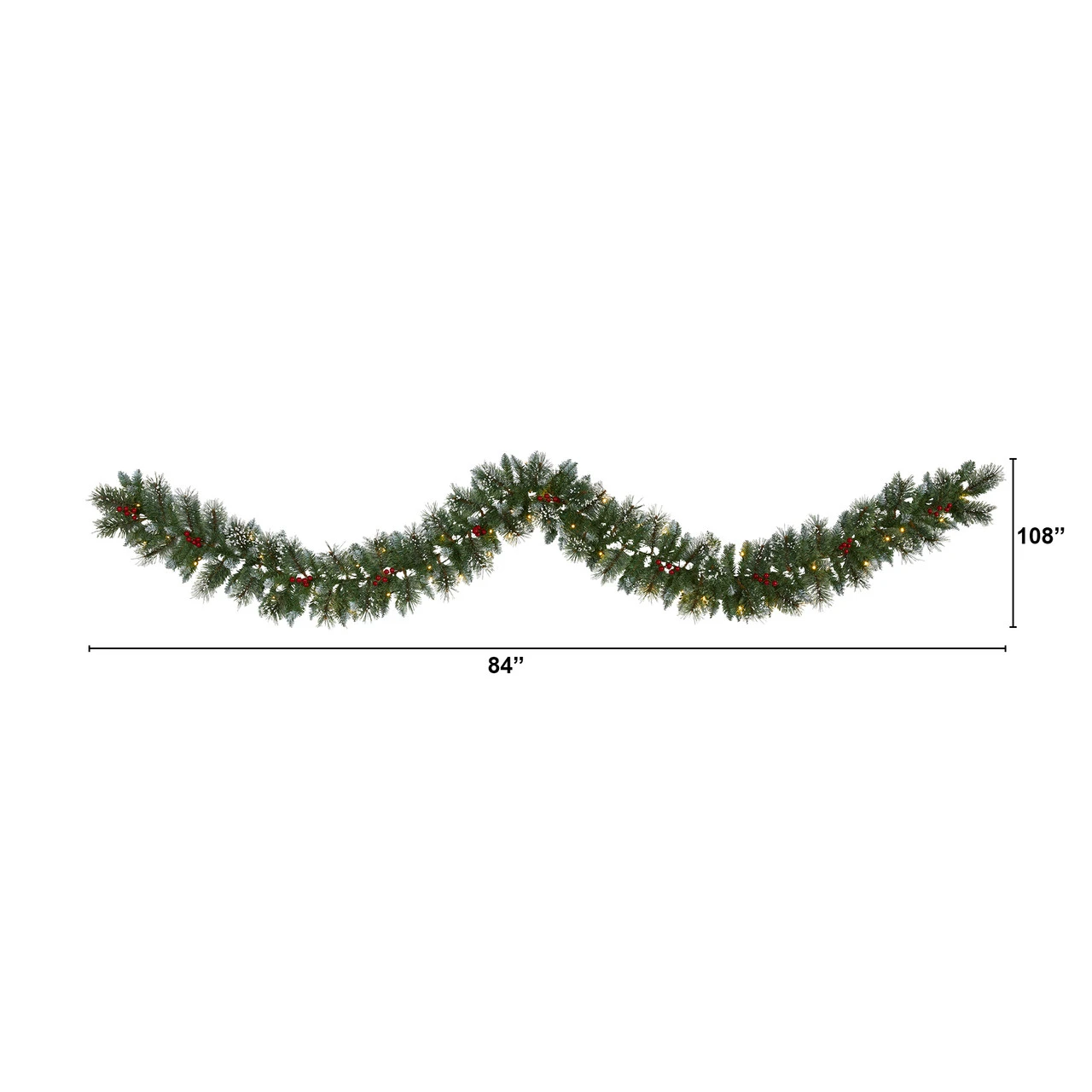 9’ X 7" Pre-Lit Frosted Swiss Pine And Berries Artificial Christmas Garland, Clear LED Lights 2 9’ X 7" Pre-Lit Frosted Swiss Pine And Berries Artificial Christmas Garland, Clear LED Lights - Image 2