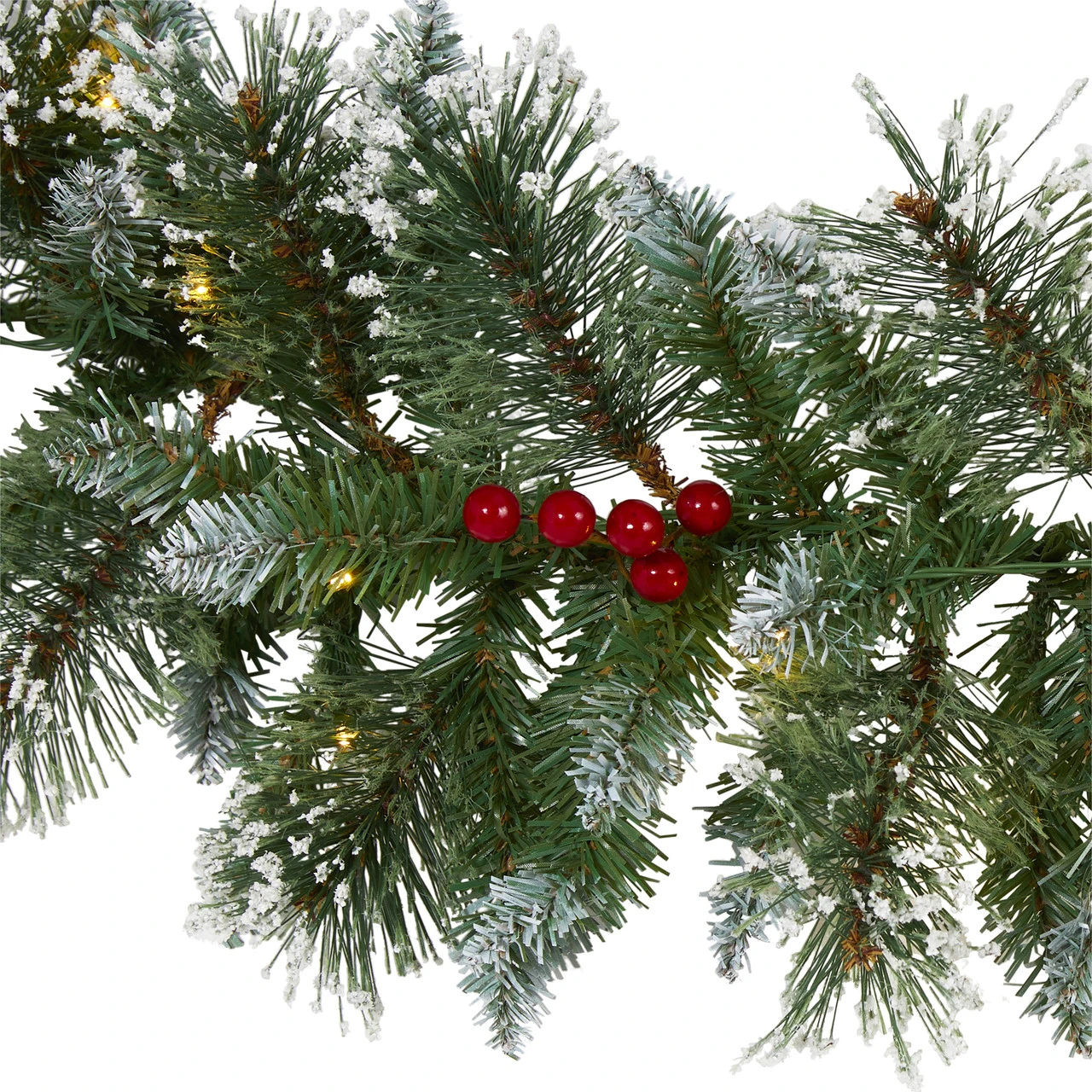 9’ X 7" Pre-Lit Frosted Swiss Pine And Berries Artificial Christmas Garland, Clear LED Lights 3 9’ X 7" Pre-Lit Frosted Swiss Pine And Berries Artificial Christmas Garland, Clear LED Lights - Image 3