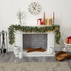 9’ X 7" Pre-Lit Frosted Swiss Pine And Berries Artificial Christmas Garland, Clear LED Lights 8 9’ X 7" Pre-Lit Frosted Swiss Pine And Berries Artificial Christmas Garland, Clear LED Lights -Deals Christmas decorations Store dnnl20w1102 4 15114.1681393284