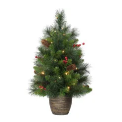2' Pre-Lit Table Top Artificial Christmas Tree In Gold Base, Warm White