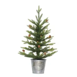 2' Pre-Lit Table Top Artificial Christmas Tree In Metal Pot, Warm White Lights