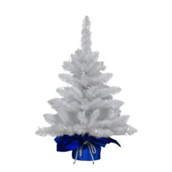 2' Pre-Lit Table Top Artificial Christmas Tree With In Blue Sac, Warm White Lights