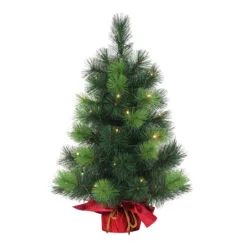 2' Pre-Lit Table Top Artificial Christmas Tree In Red Sac, Warm White Lights