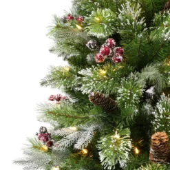 7.5' Pre-Lit LED Frosted Berry Spruce Artificial Christmas Tree, Warm White Lights -Deals Christmas decorations Store dpul bsf 75qf5lw5 3 08372.1688457900