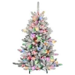 4.5' Pre-Lit Flocked Bennington Fir Artificial Christmas Tree, Multi Color Lights