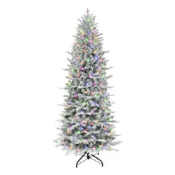 7.5' Pre-lit Flocked Northern Fir Medium Artificial Christmas Tree, Color Select LED Lights