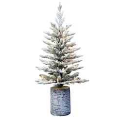 3' Pre-Lit Potted Flocked Arctic Fir Christmas Tree With Warm White LED Lights