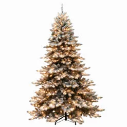 7.5' Pre-lit Royal Majestic Spruce Green Flocked Artificial Christmas Tree – Clear Lights