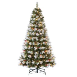 7.5' Flocked Pine Artificial Christmas Tree, Clear Lights