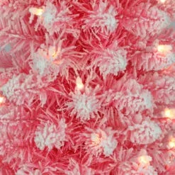 6.5' Pre-lit Flocked Fashion Pink Pencil Artificial Christmas Tree, Clear Lights -Deals Christmas decorations Store dpul tpf9612 65c2 pk 3 88772.1688183151