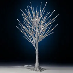 2' Pre-Lit Silver Artificial Christmas Tree, Warm White LED Lights
