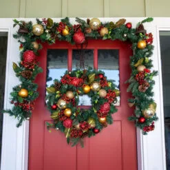 9' Battery Operated Green Scarlet Hydrangea LED Artificial Christmas Garland - White Lights -Deals Christmas decorations Store dvlc v 11091 006 13375.1667667500