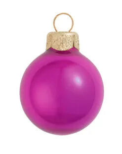 12ct Pearl Raspberry Pink Glass Christmas Ball Ornaments 2.75" (70mm)
