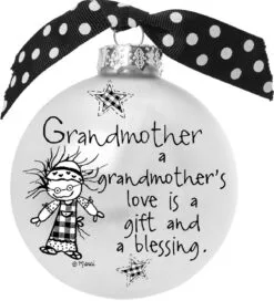 4" Black And White Christmas Ball Ornament With Grandmother's Love Print