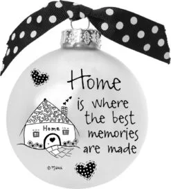 4" Black And White Christmas Ball Ornament With Home Is Where Memories Are Made Print