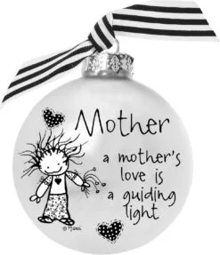 4" Black And White Christmas Ball Ornament With Mother's Love Print