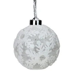 6ct Battery Operated Pre-Lit Silver Glitter Snowflake Christmas Ball Ornaments 4.25" (105mm)