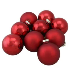 9ct Red 2-Finish Christmas Ball Ornaments 2.5" (65mm)