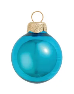 12ct Turquoise Blue And Gold Shiny Glass Christmas Ball Ornaments 2.75" (70mm)