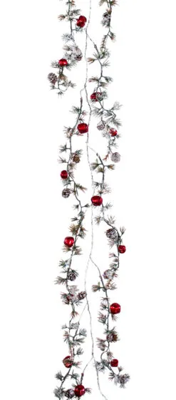 Club Pack Of 12 Red And Green Frosted Pine With Bell Garlands 5"