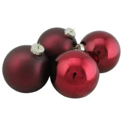 4ct Burgundy Red 2-Finish Glass Christmas Ball Ornaments 4" (100mm) -Deals Christmas decorations Store northlight20wy00771 2 91001.1667533960