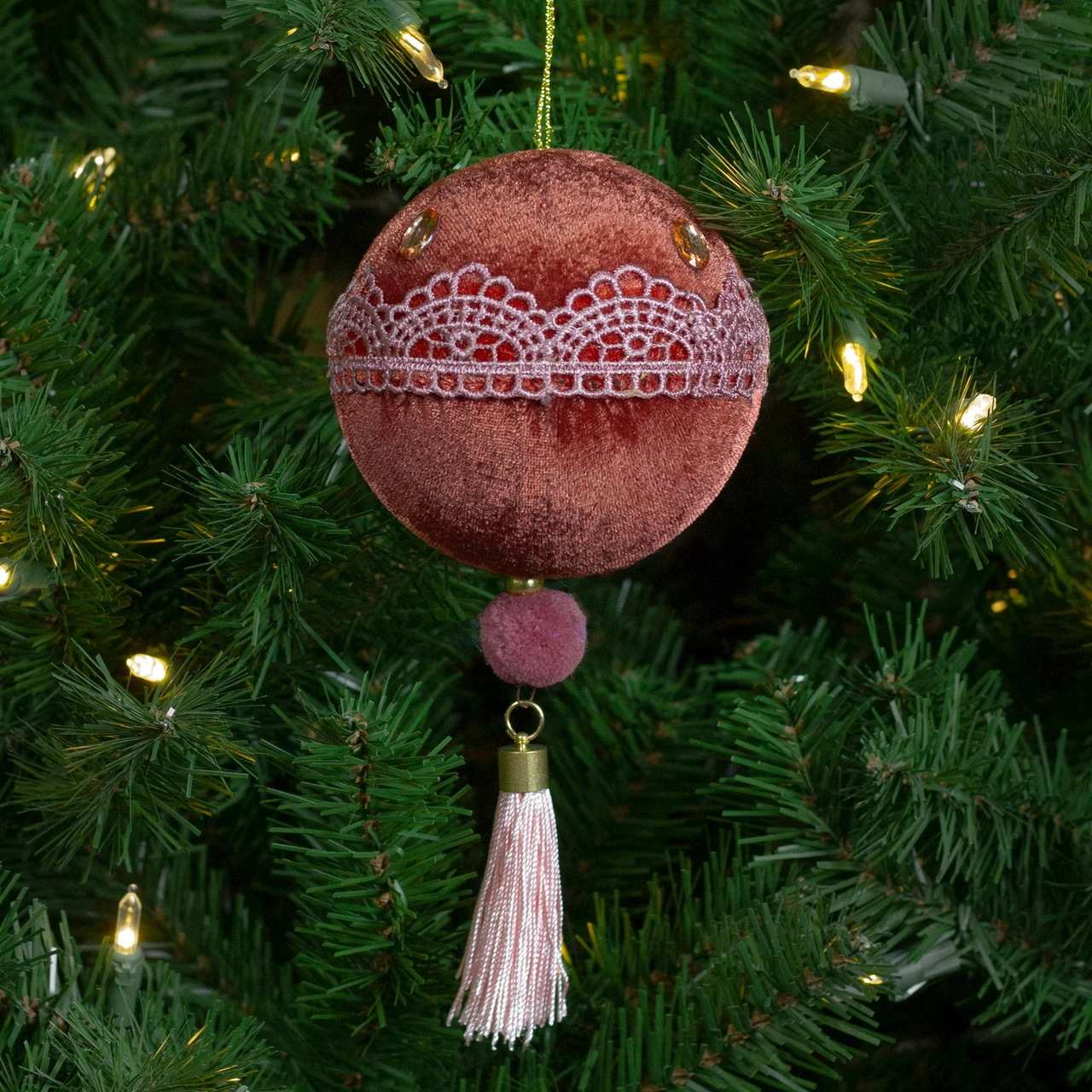 Maroon And Pink Lace Shatterproof Christmas Ball Ornament 4" (100mm) 2 Maroon And Pink Lace Shatterproof Christmas Ball Ornament 4" (100mm) - Image 2