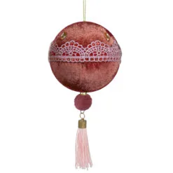 Maroon And Pink Lace Shatterproof Christmas Ball Ornament 4" (100mm)