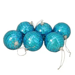 6ct Peacock Blue Mirrored Disco Ball Christmas Ornaments 3.25" 80mm