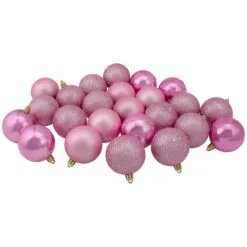 24ct Bubblegum Pink Shatterproof 4-Finish Christmas Ball Ornaments 2.5" (60mm)