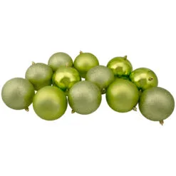 12ct Kiwi Green Shatterproof 4-Finish Christmas Ball Ornaments 4" (100mm)