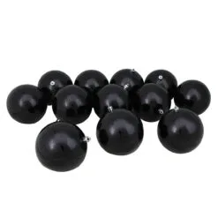 12ct Jet Black Shatterproof Christmas Ball Ornaments 4" (100mm)