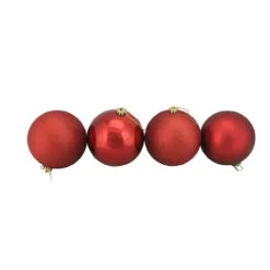 4ct Red Shatterproof 4-Finish Christmas Ball Ornaments 6" (150mm)