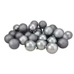 32ct Pewter Gray Shatterproof 4-Finish Christmas Ball Ornaments 3.25" (80mm)