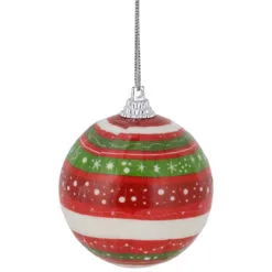 14-Piece Red, Green And White Striped Decoupage Christmas Ball Ornament Set, 2.25" (60mm)