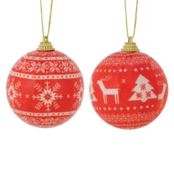 14-Piece Red And White Nordic Decoupage Christmas Ball Ornament Set, 2.25" (60mm)