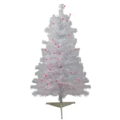 3' Pre-Lit Slim White Iridescent Pine Artificial Christmas Tree - Pink Lights