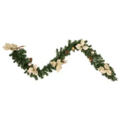 6' X 9" Poinsettia And Pinecone Artificial Christmas Garland, Unlit