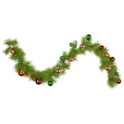 6' X 9" Multi-Colored Ornament And Long Needle Pine Artificial Christmas Garland, Unlit