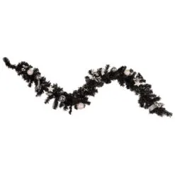 6' X 10" Pre-Lit Decorated Black Pine Artificial Christmas Garland, Cool White LED Lights