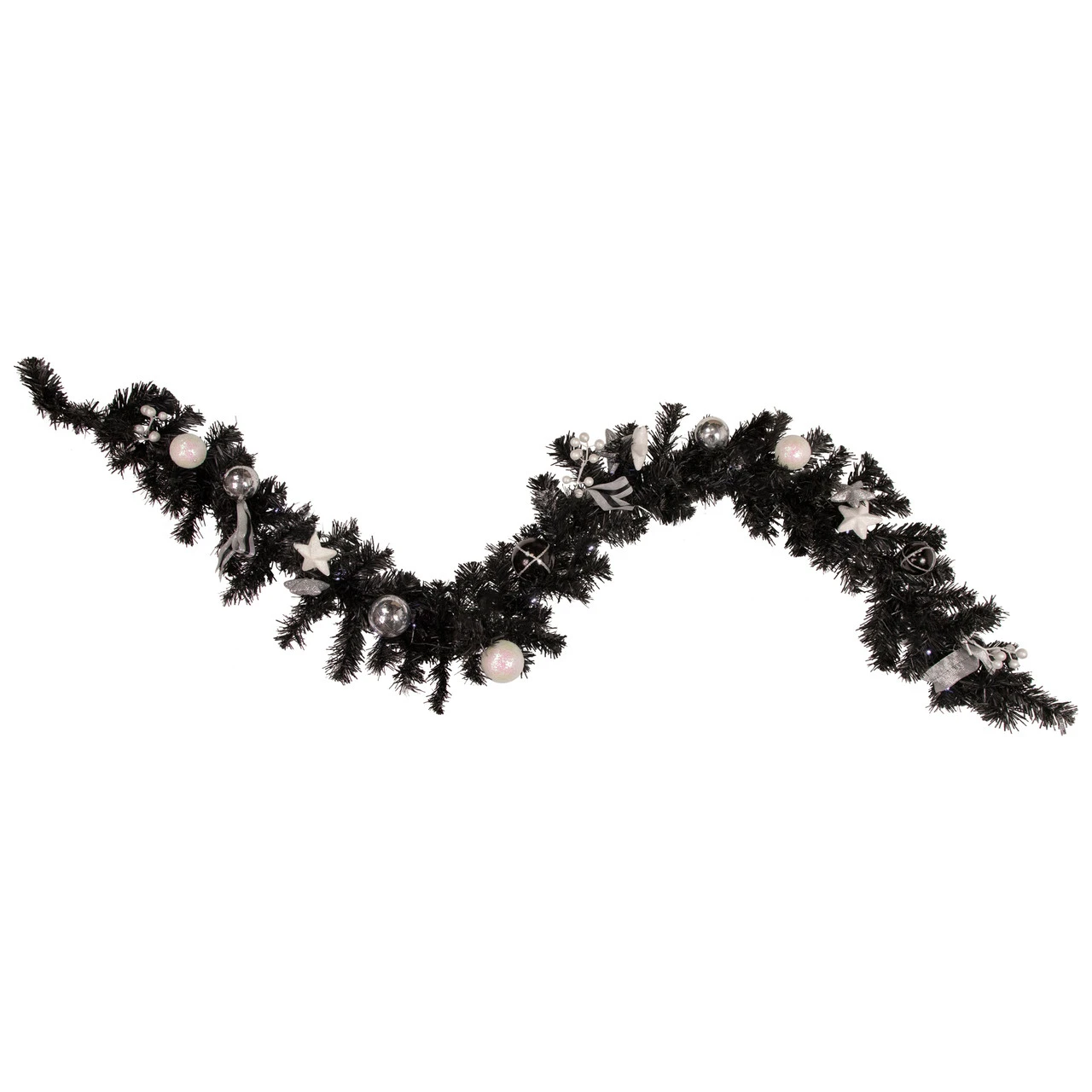 6' X 10" Pre-Lit Decorated Black Pine Artificial Christmas Garland, Cool White LED Lights 1 6' X 10" Pre-Lit Decorated Black Pine Artificial Christmas Garland, Cool White LED Lights